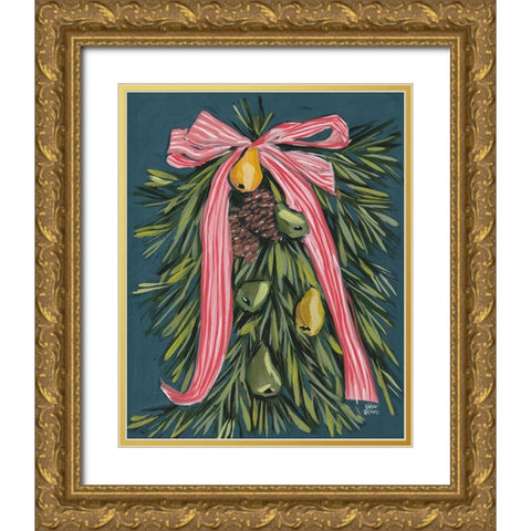 Christmas Wreath Gold Ornate Wood Framed Art Print with Double Matting by Wieners, Valerie