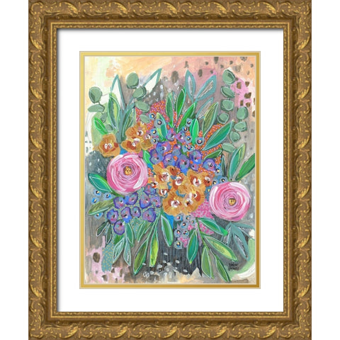 Bright Bouquet Gold Ornate Wood Framed Art Print with Double Matting by Wieners, Valerie