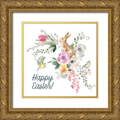 Happy Easter Gold Ornate Wood Framed Art Print with Double Matting by Wieners, Valerie