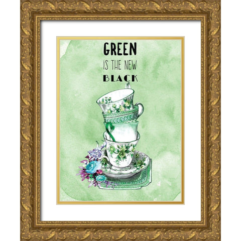 Green is the New Black Gold Ornate Wood Framed Art Print with Double Matting by Burney, Yvonne Coleman