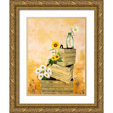 Country Flowers Gold Ornate Wood Framed Art Print with Double Matting by Burney, Yvonne Coleman