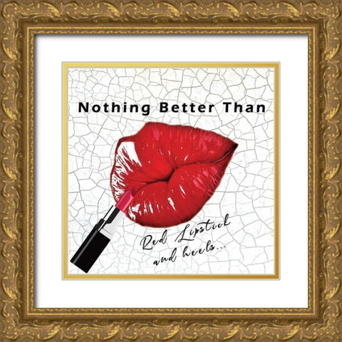 Red Lips Gold Ornate Wood Framed Art Print with Double Matting by Burney, Yvonne Coleman