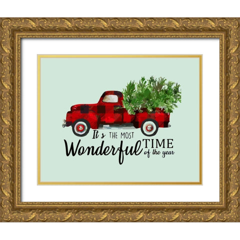 Plaid Truck Gold Ornate Wood Framed Art Print with Double Matting by Burney, Yvonne Coleman
