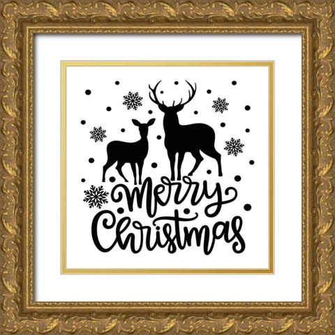 Deer Christmas Gold Ornate Wood Framed Art Print with Double Matting by Burney, Yvonne Coleman