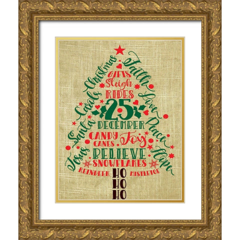 Ho Ho Christmas Tree Gold Ornate Wood Framed Art Print with Double Matting by Burney, Yvonne Coleman