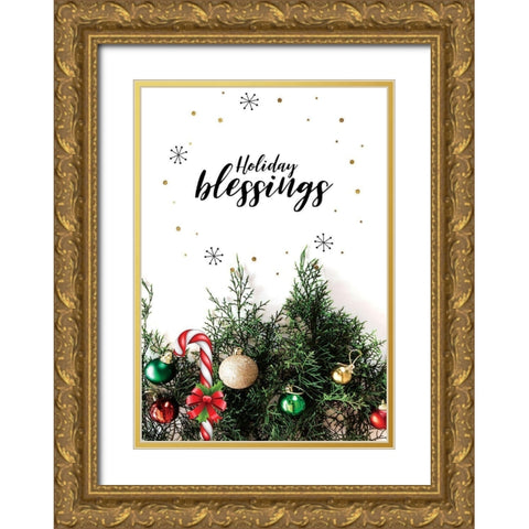 Holiday Blessings Gold Ornate Wood Framed Art Print with Double Matting by Burney, Yvonne Coleman
