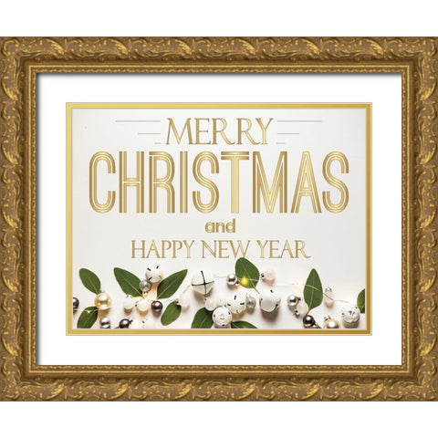 Merry Christmas Gold Ornate Wood Framed Art Print with Double Matting by Burney, Yvonne Coleman