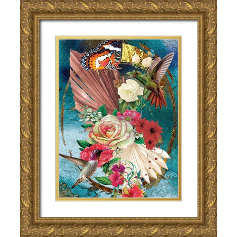 Humming Bird Garden Gold Ornate Wood Framed Art Print with Double Matting by Burney, Yvonne Coleman
