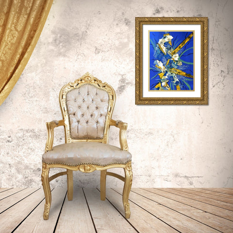 Blue Goose Gold Ornate Wood Framed Art Print with Double Matting by Burney, Yvonne Coleman