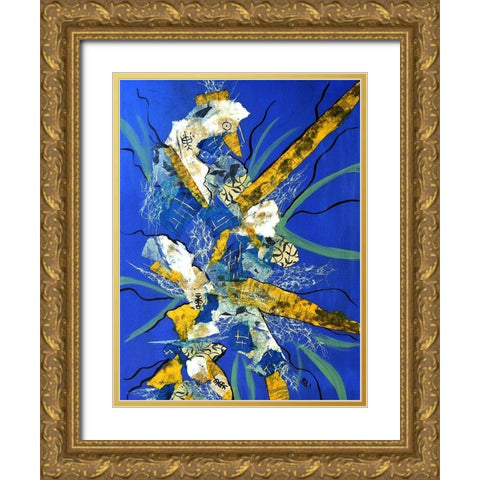 Blue Goose Gold Ornate Wood Framed Art Print with Double Matting by Burney, Yvonne Coleman