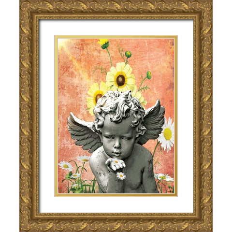 Angel and Daisies Gold Ornate Wood Framed Art Print with Double Matting by Burney, Yvonne Coleman