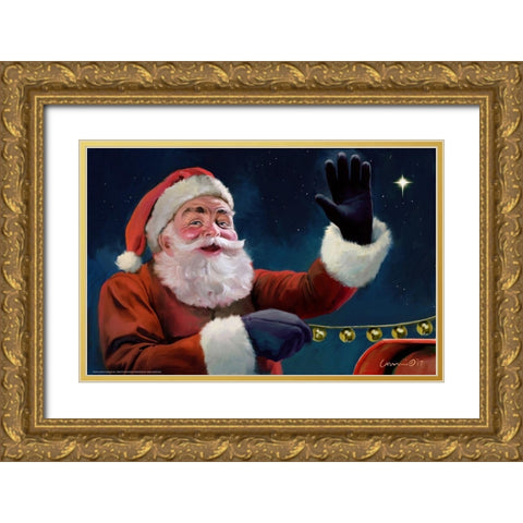 Santas On His Way Gold Ornate Wood Framed Art Print with Double Matting by Yellow Cafe