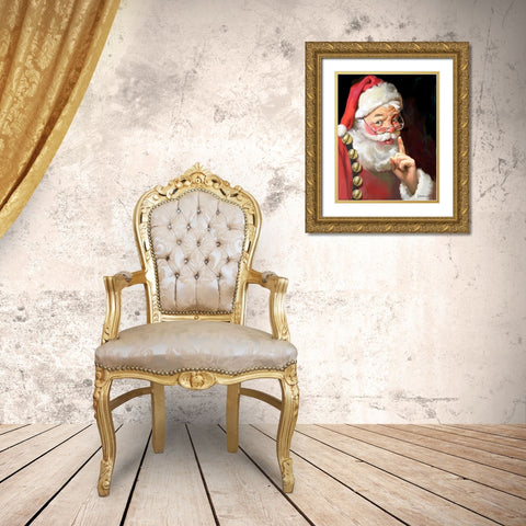 Shhh Santa Gold Ornate Wood Framed Art Print with Double Matting by Yellow Cafe