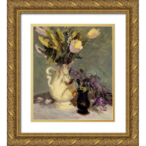 Tulips and Lavender Gold Ornate Wood Framed Art Print with Double Matting by Yellow Cafe