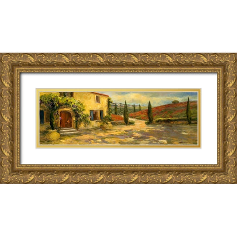 Tuscan Fields Gold Ornate Wood Framed Art Print with Double Matting by Yellow Cafe