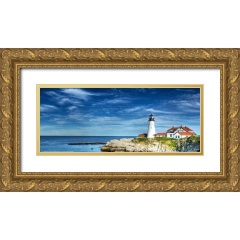 Lighthouse Gold Ornate Wood Framed Art Print with Double Matting by Yellow Cafe