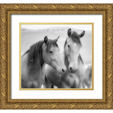 Horse Friends Gold Ornate Wood Framed Art Print with Double Matting by Yellow Cafe