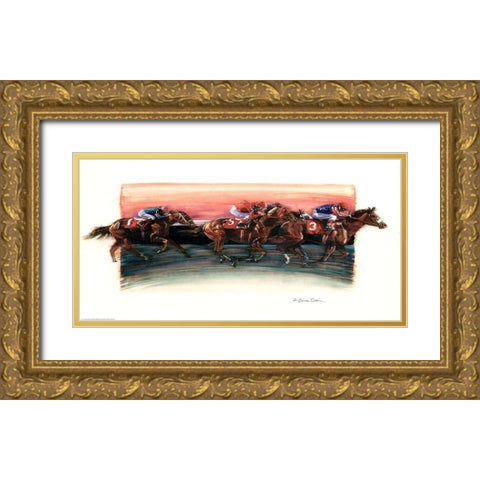 Horse Race Gold Ornate Wood Framed Art Print with Double Matting by Yellow Cafe