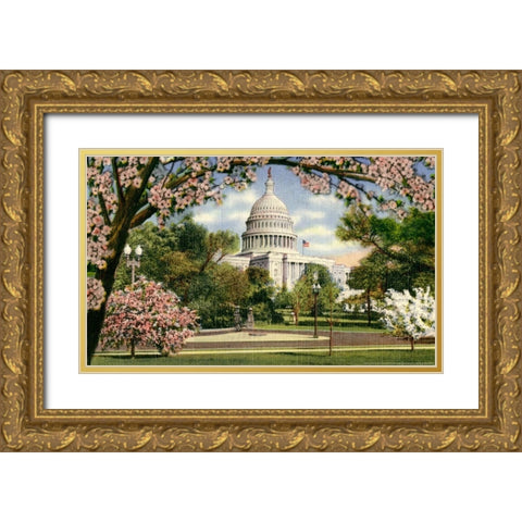 US Capitol Gold Ornate Wood Framed Art Print with Double Matting by Yellow Cafe