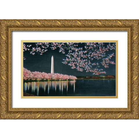 Washington at Night Gold Ornate Wood Framed Art Print with Double Matting by Yellow Cafe