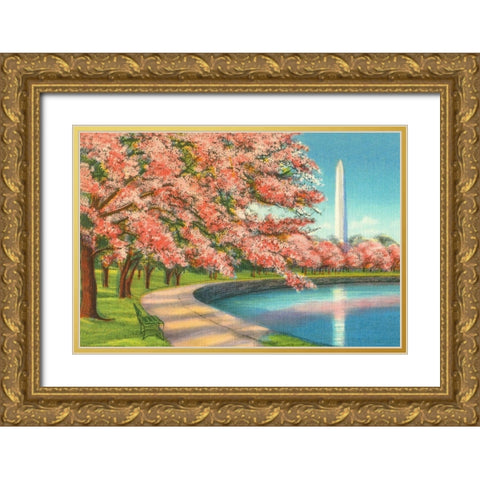 Washington DC Gold Ornate Wood Framed Art Print with Double Matting by Yellow Cafe
