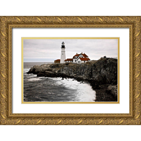 Lighthouse Gold Ornate Wood Framed Art Print with Double Matting by Yellow Cafe