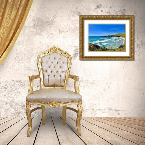 Coastline Gold Ornate Wood Framed Art Print with Double Matting by Yellow Cafe