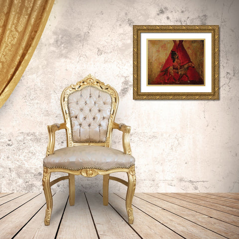 Native American Scene Gold Ornate Wood Framed Art Print with Double Matting by Yellow Cafe