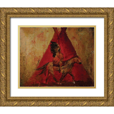 Native American Scene Gold Ornate Wood Framed Art Print with Double Matting by Yellow Cafe