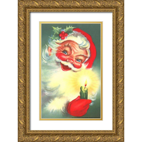 Santa Candle Gold Ornate Wood Framed Art Print with Double Matting by Yellow Cafe