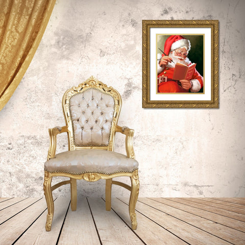 Naughty and Nice Gold Ornate Wood Framed Art Print with Double Matting by Yellow Cafe