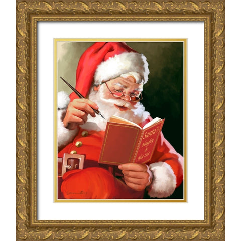 Naughty and Nice Gold Ornate Wood Framed Art Print with Double Matting by Yellow Cafe
