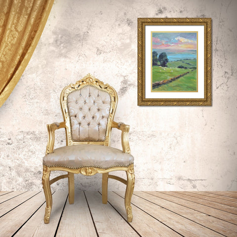 Fields of Green Gold Ornate Wood Framed Art Print with Double Matting by Yellow Cafe
