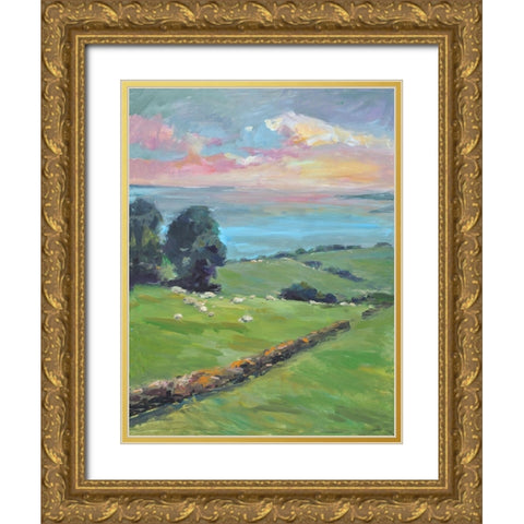 Fields of Green Gold Ornate Wood Framed Art Print with Double Matting by Yellow Cafe
