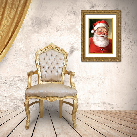Santa Close Up Gold Ornate Wood Framed Art Print with Double Matting by Yellow Cafe