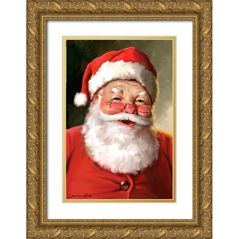 Santa Close Up Gold Ornate Wood Framed Art Print with Double Matting by Yellow Cafe