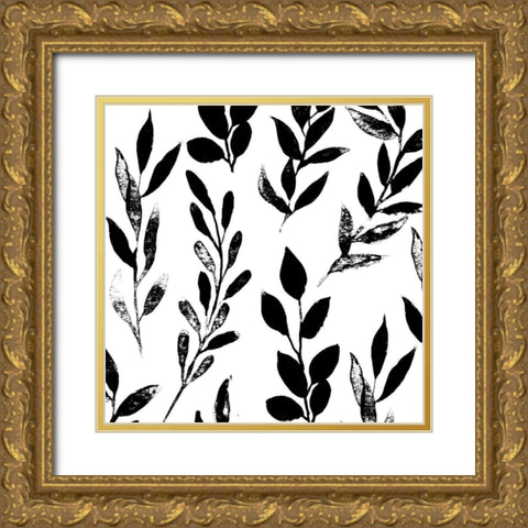 Inky leaves Gold Ornate Wood Framed Art Print with Double Matting by Sommers, Mindy
