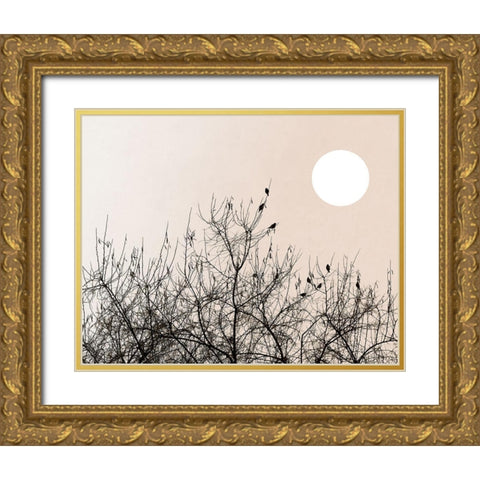 Twilight Ravens Gold Ornate Wood Framed Art Print with Double Matting by Sommers, Mindy