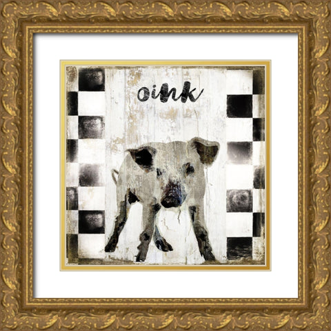 Pig Gold Ornate Wood Framed Art Print with Double Matting by Sommers, Mindy