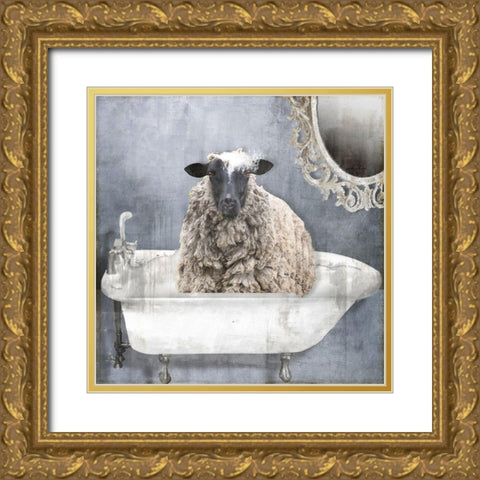 Bathing Sheep Gold Ornate Wood Framed Art Print with Double Matting by Sommers, Mindy