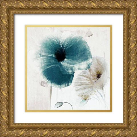 Teal Poppies II Gold Ornate Wood Framed Art Print with Double Matting by Sommers, Mindy