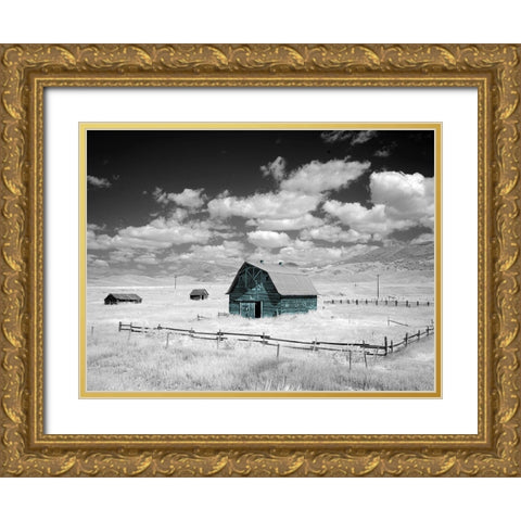 Aqua Barn Gold Ornate Wood Framed Art Print with Double Matting by Sommers, Mindy