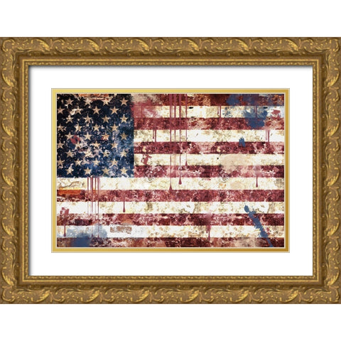 Grunge Flag Gold Ornate Wood Framed Art Print with Double Matting by Sommers, Mindy