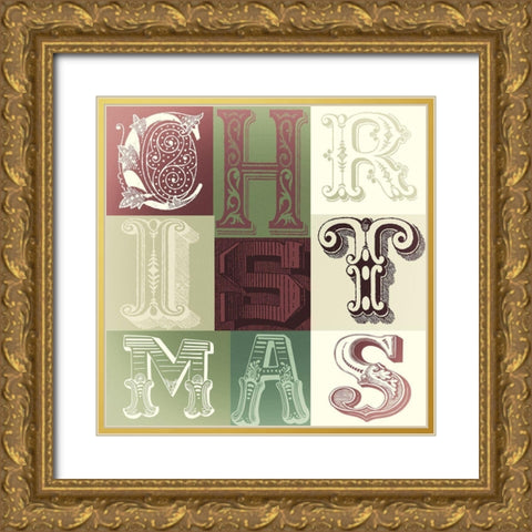 Christmas Blocks Gold Ornate Wood Framed Art Print with Double Matting by Sommers, Mindy