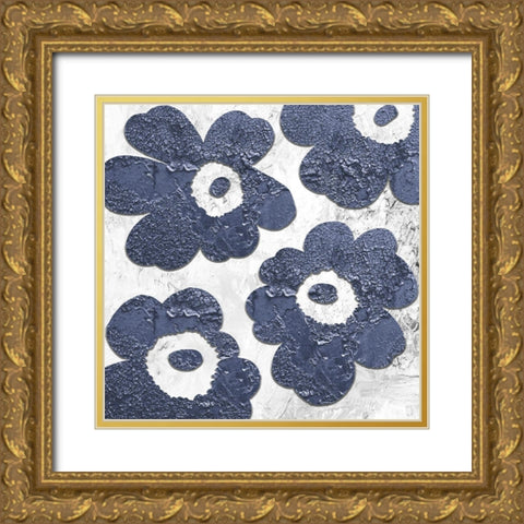 Crackled Indigo Gold Ornate Wood Framed Art Print with Double Matting by Sommers, Mindy