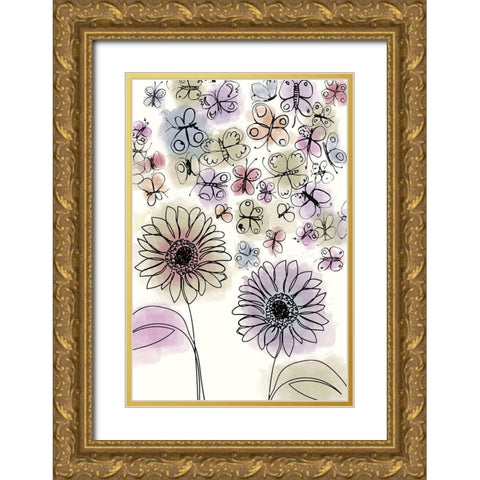 Butterfly Dance Gold Ornate Wood Framed Art Print with Double Matting by Sommers, Mindy