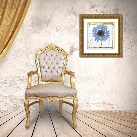 Blue Sunflower Redux Gold Ornate Wood Framed Art Print with Double Matting by Sommers, Mindy