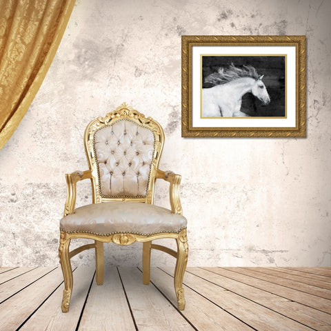 White Horse Gold Ornate Wood Framed Art Print with Double Matting by Sommers, Mindy
