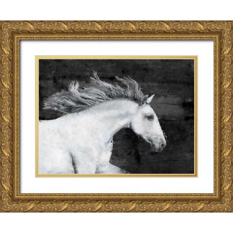 White Horse Gold Ornate Wood Framed Art Print with Double Matting by Sommers, Mindy