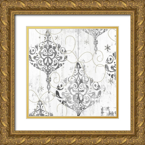 Damask Christmas Gold Ornate Wood Framed Art Print with Double Matting by Sommers, Mindy